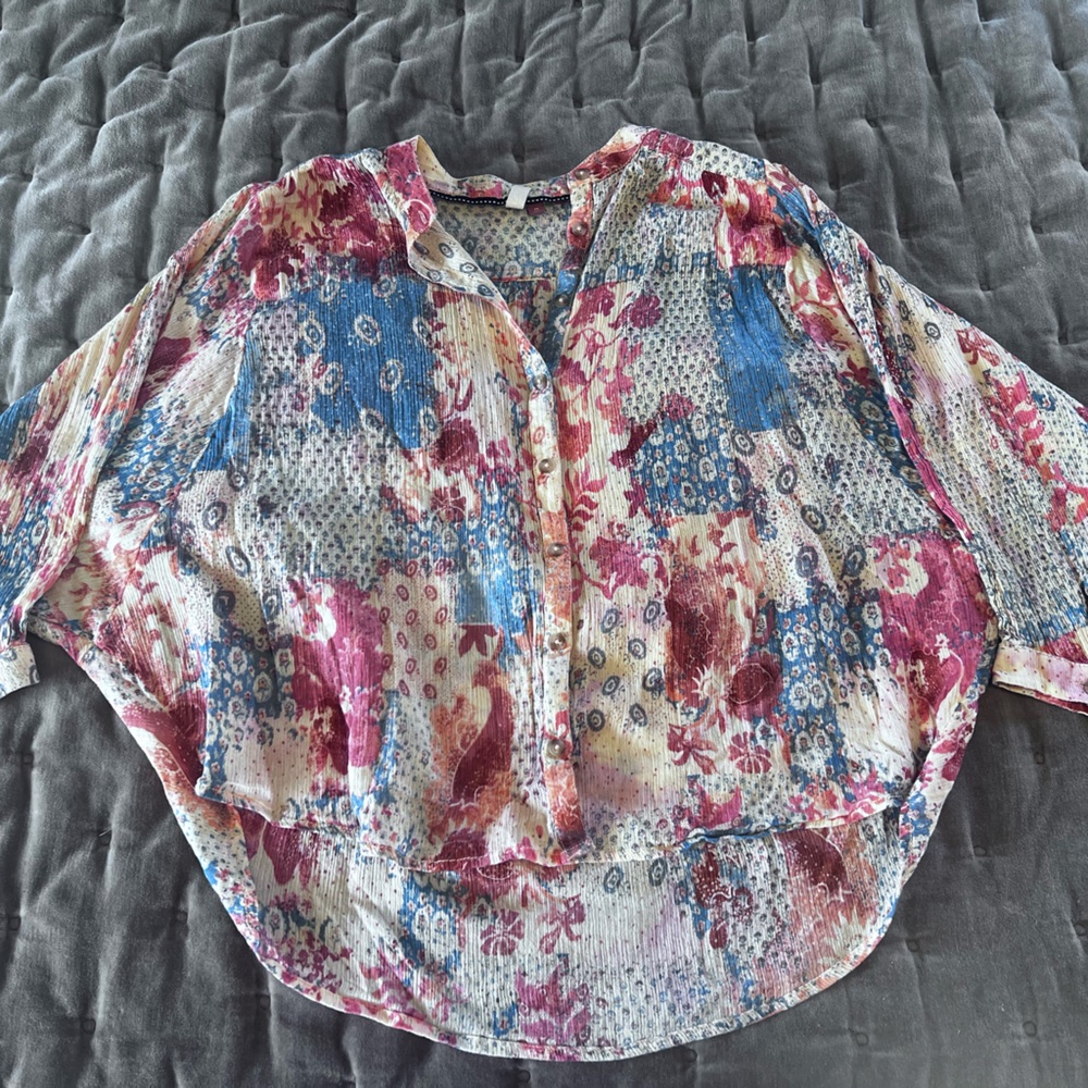 Pilcro Pink and Blue Boxy Blouse